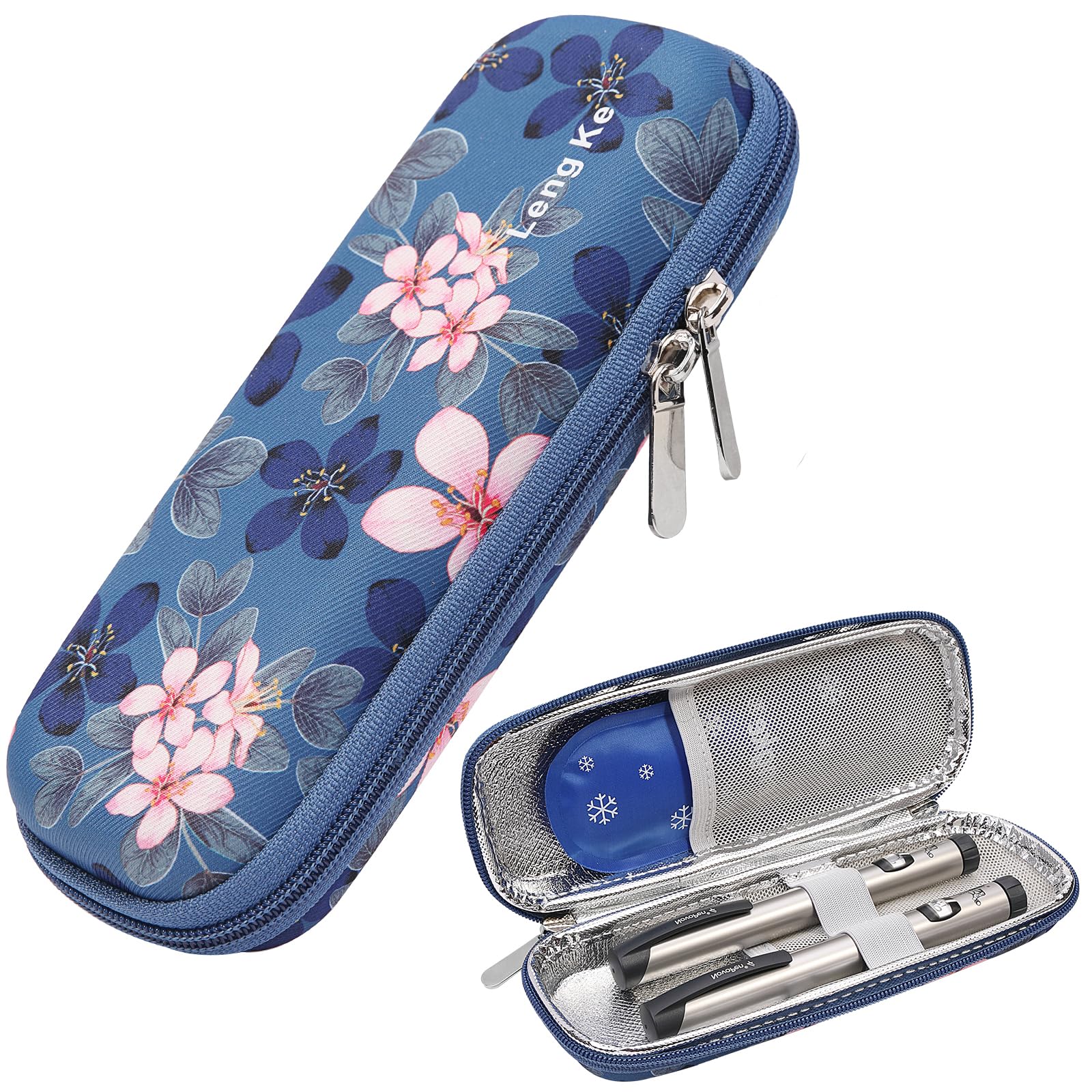 JAKAGO EVA Compact Insulin Cooler Travel Hard Case,Lightweight and Durable Diabetic Small Storage Travel Packs for Insulin Pens & Needles with 2 Ice Pack (M-Flower)