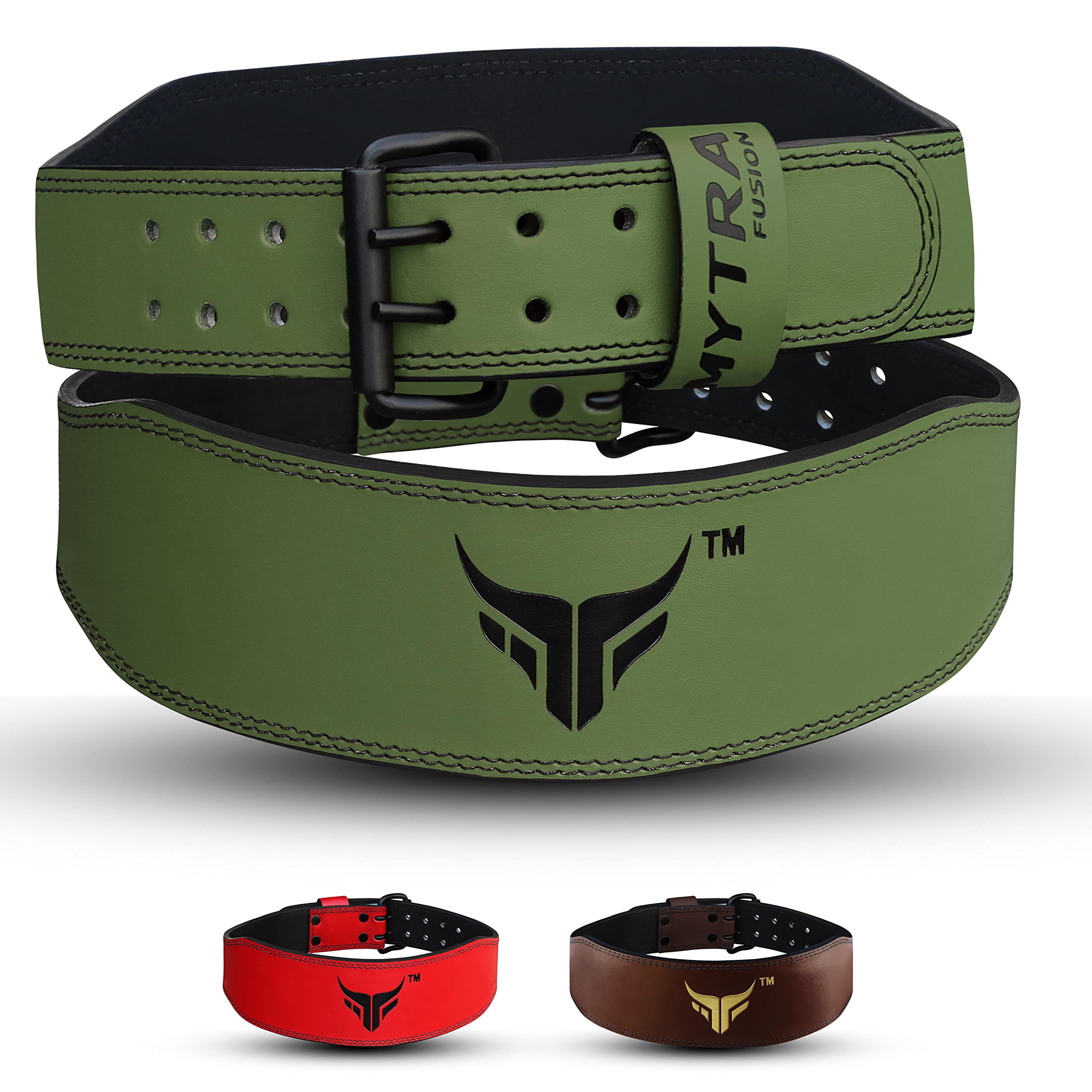 Mytra Fusion 4 inch Leather Weightlifting Belt Back Support Fitness Training Pink Belt (Small, Green)