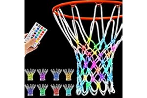 NewBEP Lighted Basketball Net - LED Replacement Basketball Nets, Change Colors with Remote, LED Basketball Net Light for Outdoor Indoor 10 Loops Rim