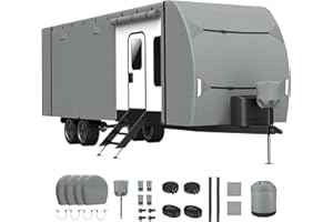 Patuibe RV Cover, Upgraded Heavy Duty Waterproof RV Travel Trailer Cover Thick 7 Layers Top Fits 30'-33', Anti-UV & Windproof Camper Cover with Tongue Jack Cover, Tire Covers and Gutter Covers