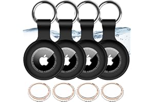 HITFINE 4Pack for Airtag Holder IPX8 Waterproof for Apple Air Tags with Keychain,Shockproof GPS Cover [Anti-Scratch] [PC+Silicone] for Air-Tag Item Finders Case for Pets,Kids,Luggages-Black+Black