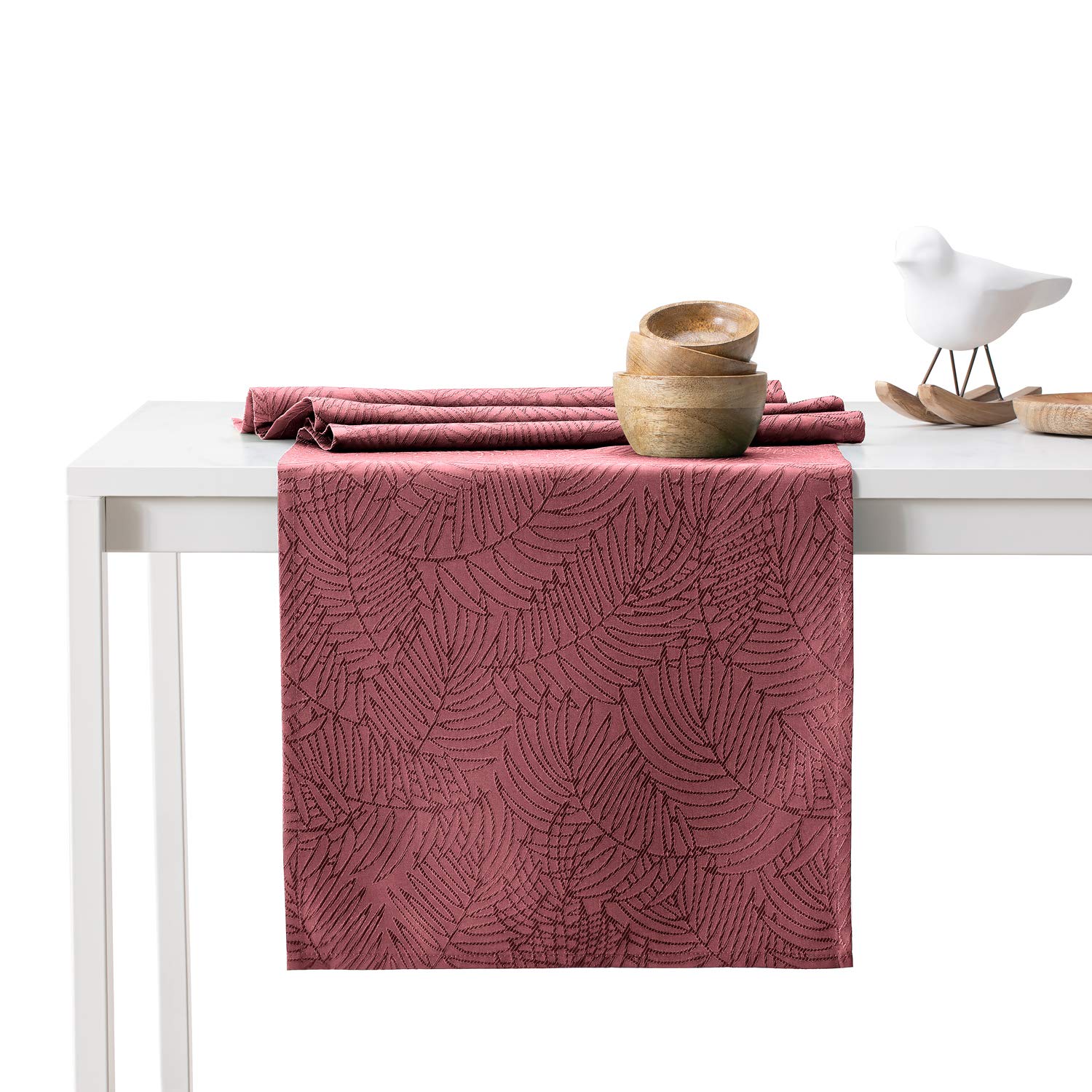 AmeliaHome Gaia Table Runner 40 x 140 cm Lotus Effect Water-Repellent Leaves Dusky Pink