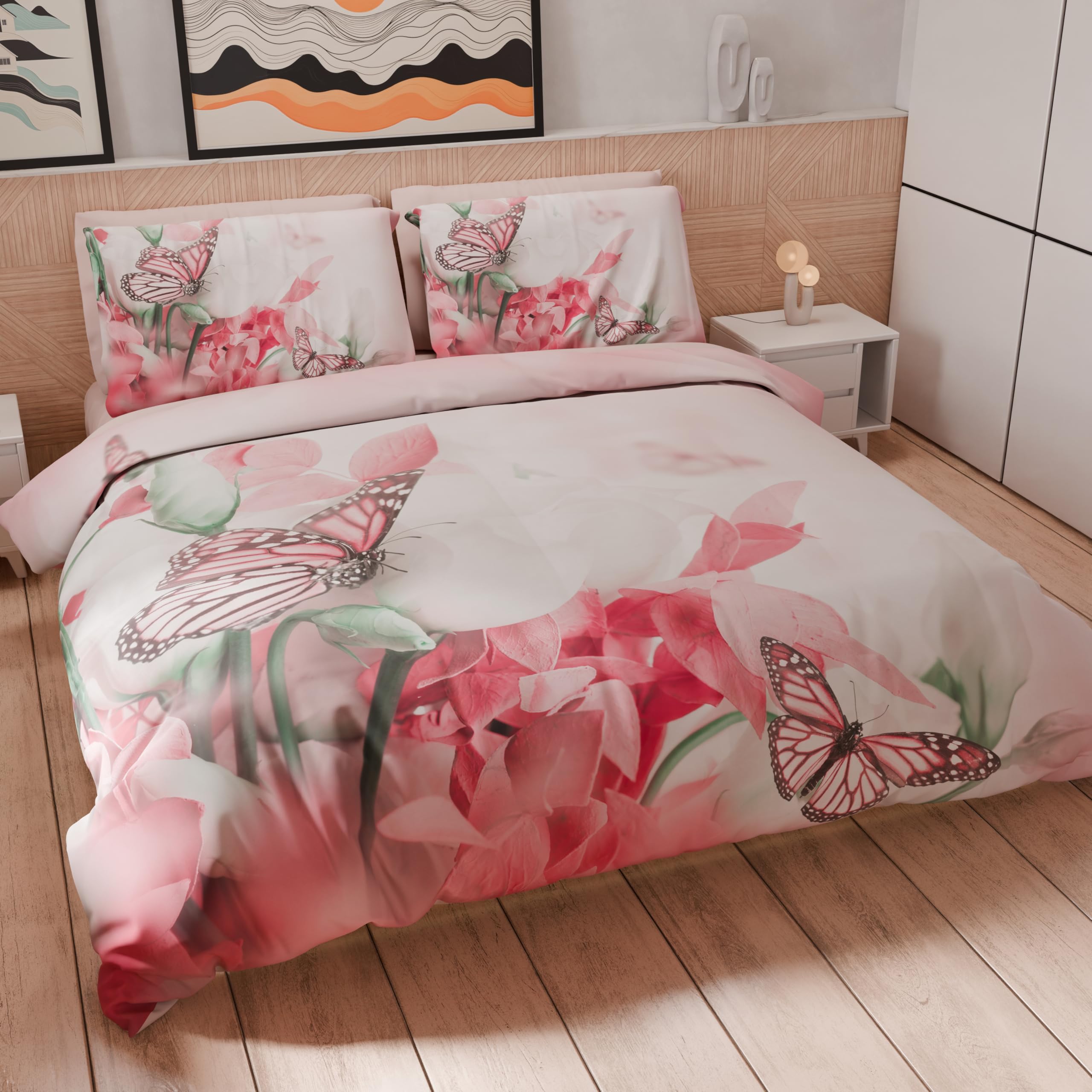 PETTI Artigiani Italiani Duvet Cover, Bedding Set, Satin, 100% Made in Italy, Roses Butterfly, Super King (250x200 cm) — image 1