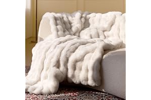 blunique Ultra Soft Cozy Faux Fur Throw Blanket, Fuzzy Plush Thick Bubble Blanket, Luxury Fluffy Blanket for Couch, Sofa, Bedroom, and Living Room, 50x60 Inches, Off White