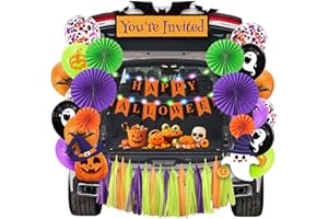 MZFOWSEN Halloween Trunk or Treat Decorations Kit for Car SUV with Banner, Paper Fans, Balloons, Tassel, Halloween Decor for Garage Door Entryway Archway