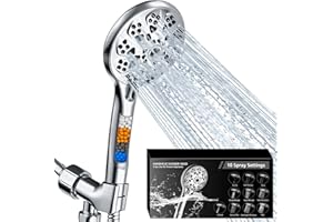 VOXPOA 5"Filtered Shower Head with Handheld, High Pressure 10 Spray Settings, 59"Stainless Steel Shower Hose&360° Adjustable Bracket, Quadruple Filtration Design to Improve Water Quality & Bathing Healthier