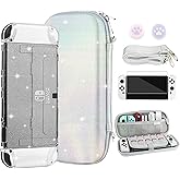 FANPL Glitter Case bundle for Nintendo Switch OLED Accessories, Rainbow Sparkle Carrying Case for Switch OLED and Joy Con with Protective Cover and Screen protector, 2 Thumb Grips, Shoulder Strap