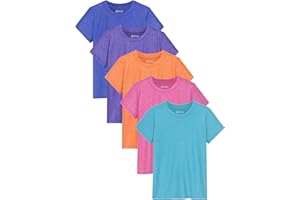 JORHIG 5 Pack Girls Shirts Girls Athletic Short Sleeve Shirts Dry-Fit Summer T-Shirts Crew Neck Athletic Tops Shirt for Girls