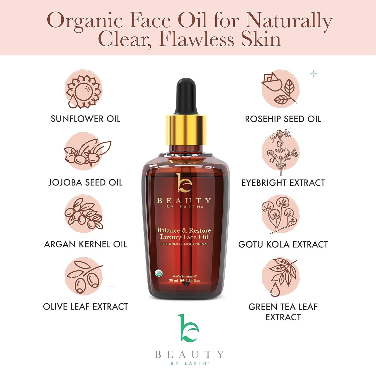 Organic Face Oil - Balance & Restore Facial Oil, Best for Oily, Acne Prone or Problematic Skin, Hydrating Oil for Face Helps Skin Look Balanced, Plump and Youthful: Beauty