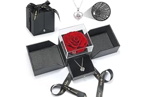 Sunook Preserved rose with I LOVE You necklace, eternal real rose, eternal rose in box，Valentines rose gifts for her, preserved flower rose for her on Birthday, Christmas, Mother's Day (Red Rose)
