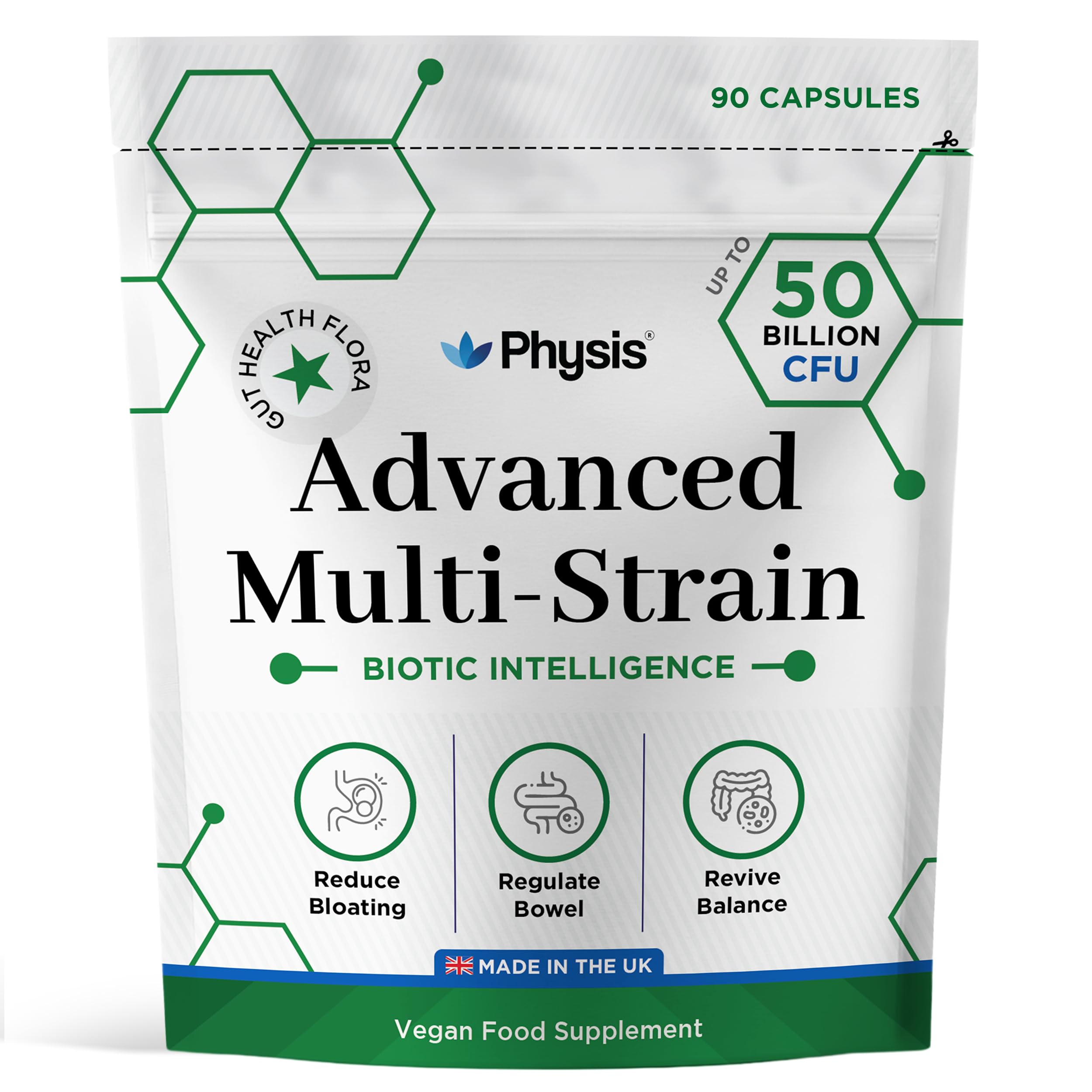 PHYSIS Probiotics 50 Billion CFU | 90 Capsules (up to 3 Month Supply) | Probiotics for Gut Health, Digestion, Bloated Stomach Relief | for Men & Women | Made in The UK