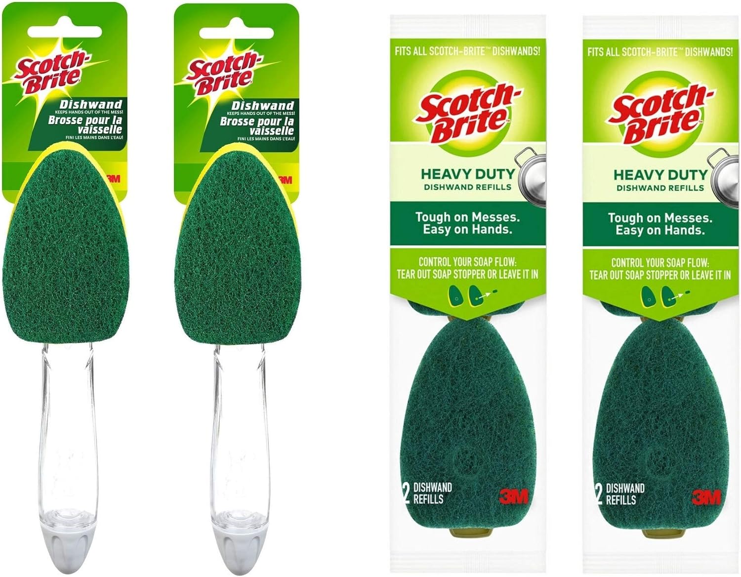 ScotchBrite (2 Dishwands and 6 Refill Replacement Heads) Heavy Duty