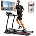 Sunny Health & Fitness Premium Folding Treadmill for Home with Adjustable Incline, Shock Absorption, Digital Monitor, Pulse Sensors, Speed Buttons, Optional Free SunnyFit App Bluetooth Connection