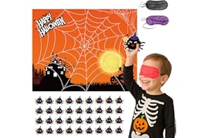 Haunt Couture Creepy Crawly Pin the Spider on the Web Game - Spooky Party Activity for 36 Players, Classroom & Halloween Events