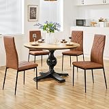 Yaheetech Set of 4 Dining Chairs Modern Faux Leather with Petal Back Retro Brown view 4