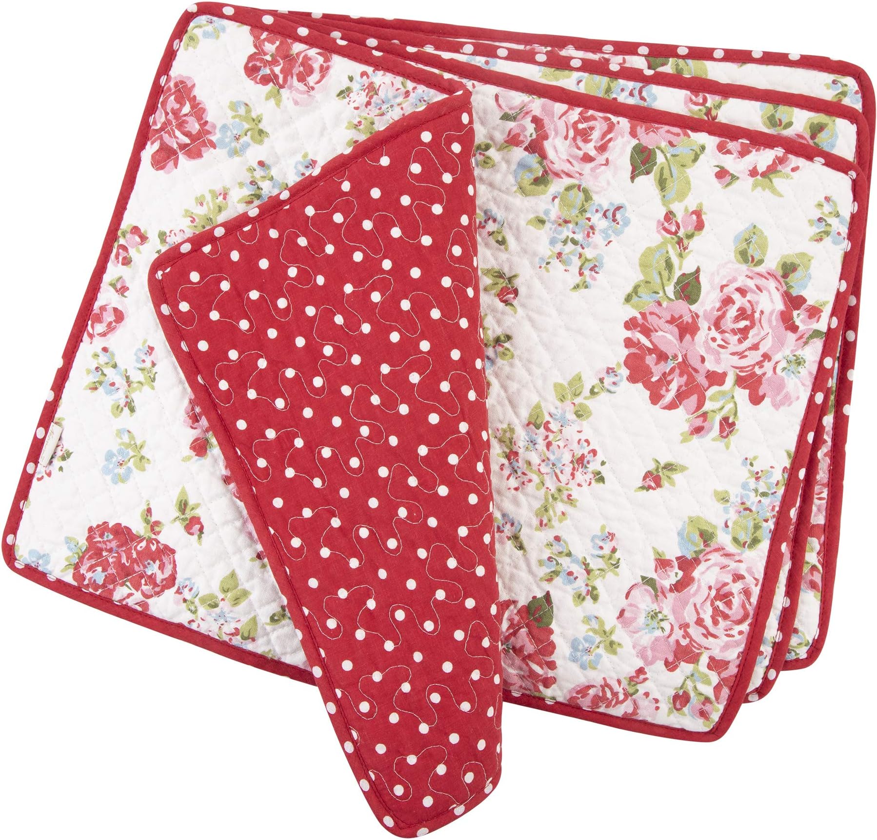NEOVIVA Rectangular Quilted Cotton Placemats Set of 4 for Kitchen Table, 45x30CM, Floral Lollipop Red