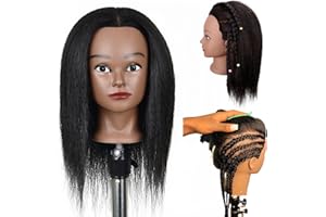 Yiifiulyn Mannequin Head for Braiding, 16" Cosmetology Mannequin Heads with Stand for Styling Black Mannequin Head with 100% Real Hair
