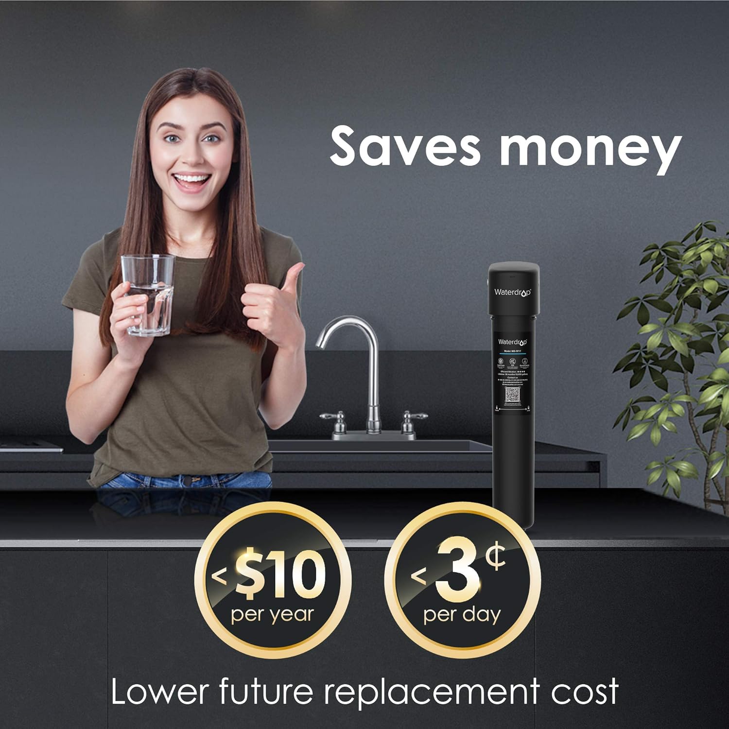 Waterdrop 17UA Under Sink Water Filter System, Main Faucet Under Counter Water Filtration System, Removes 99% Lead, Fluoride, Chlorine, Bad Taste & Odor, 3 Years Ultra Long Lifetime, USA Tech, 0.5μm - - 