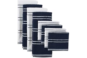 DII Basic Ribbed Terry Kitchen Basics Collection, Blue, Kitchen Set, 8 Piece