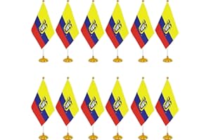 WXTWK 12 Pack Ecuador Flag Ecuadorian Desk Flag Small Mini Ecuadorian Table Flags With Stand Base,Home Office Festival Events Celebration Decorations
