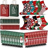 Heigble 24 Sets Christmas Gift Socks Set Bulk for Women Coworkers - 24 Xmas Gift Bags, 24 Socks, 24 Hand Creams, 24 Xmas Tags, Fun Holiday Party Favors for Guests, Employees, Family, Stocking Stuffers