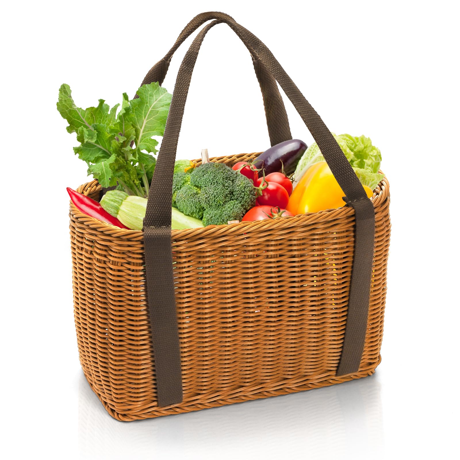 Photo 1 of YIMITEE Wicker Shopping Basket with Handle, 12" x 8.5" x 6" Hand-Woven Picnic Basket, Open Top Market Harvest Basket for Food Storage, Kitchen Organization, Home Decor, Camping, Easter Eggs, Gifts