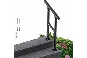 PICESA 2 Steps Handrail for Outdoor Steps, Premium Aluminum Alloy Railing Set, Porch Railing Kit,Free Installation Kits Included, Used Under Harsh Weather Conditions,Rust Free, for 1-2 Steps