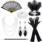 Pecehom 1920s Flapper Gatsby Accessories Set Women Headband Gloves Necklace