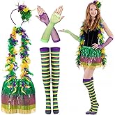 SATINIOR 8 Pcs Mardi Gras Costume Set Women, Tutu Skirt Outfit with Feather Boa & Headband, Carnival Party Favor Accessories
