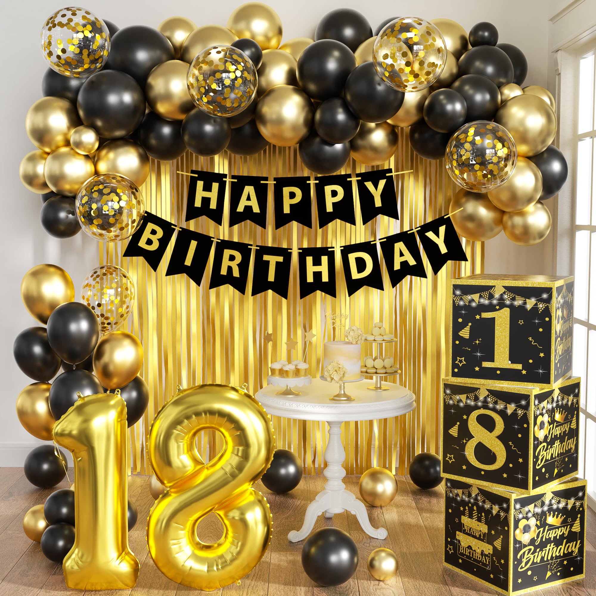 Photo 1 of Gold 18th birthday decorations for boys Men,3pcs birthday Decorations for Men boys black and gold Balloon Boxes Birthday Party Favors
