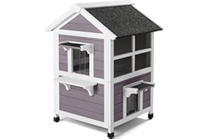 Bigrab Outdoor Large Cat House Weatherproof, Outside Feral Cat Shelter with Escape Door, Insulated Wooden Cat Condos with Window, (Two Storey Purple - for 2-3 Cats or Small Animals)