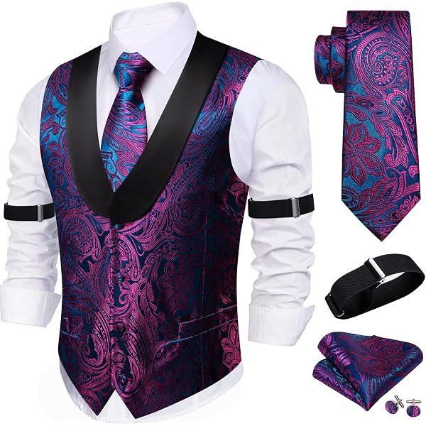 Barry.Wang Gilet Steampunk Victorien Homme - Waistcoat Paisley Gothique Pour Fêtes Et Halloween