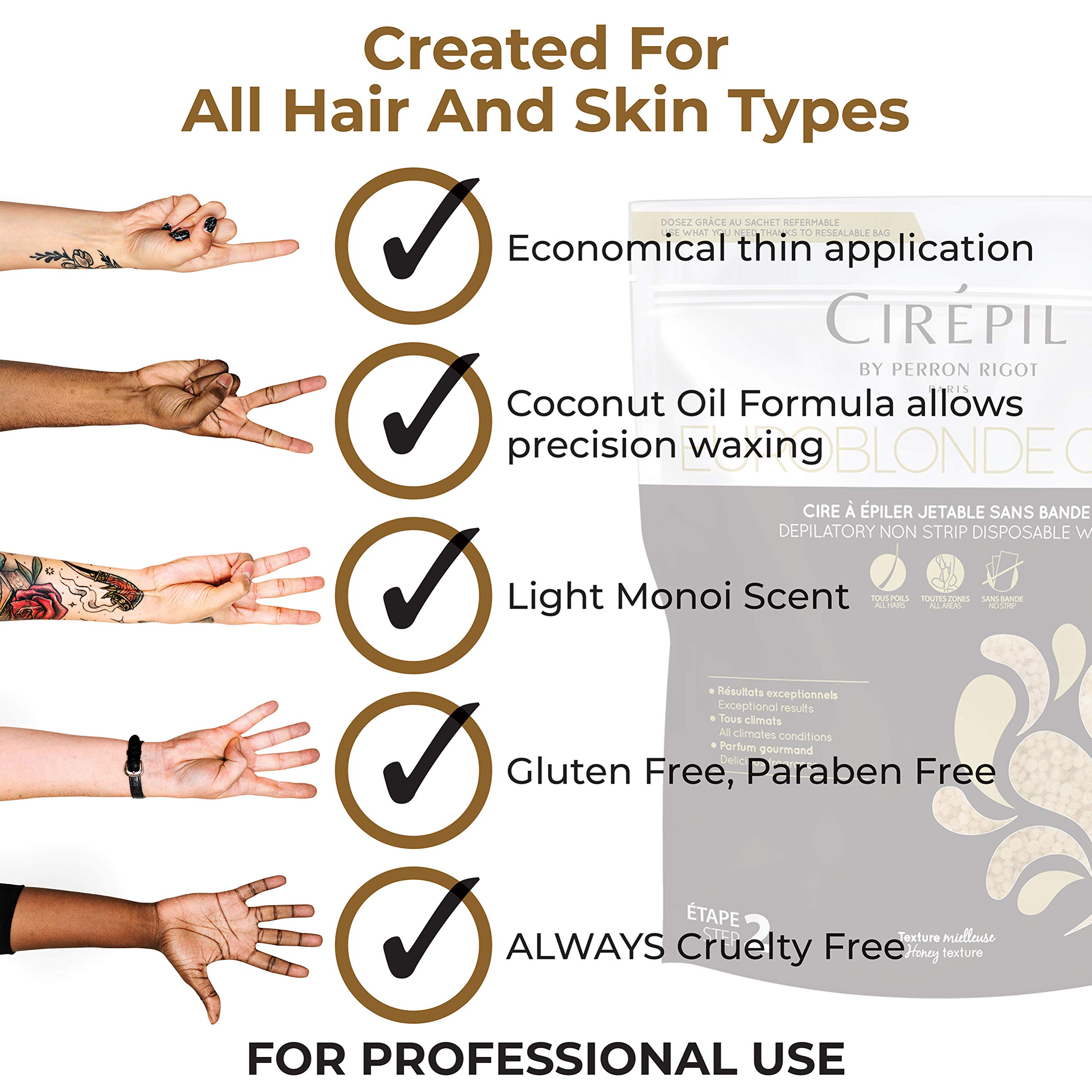 Cirepil Euroblonde Gold - 800g / 28.22 oz Wax Beads Bag - Light Monoi Scent - Ultra Fluid Gel Texture - All-Purpose & Easy Removal