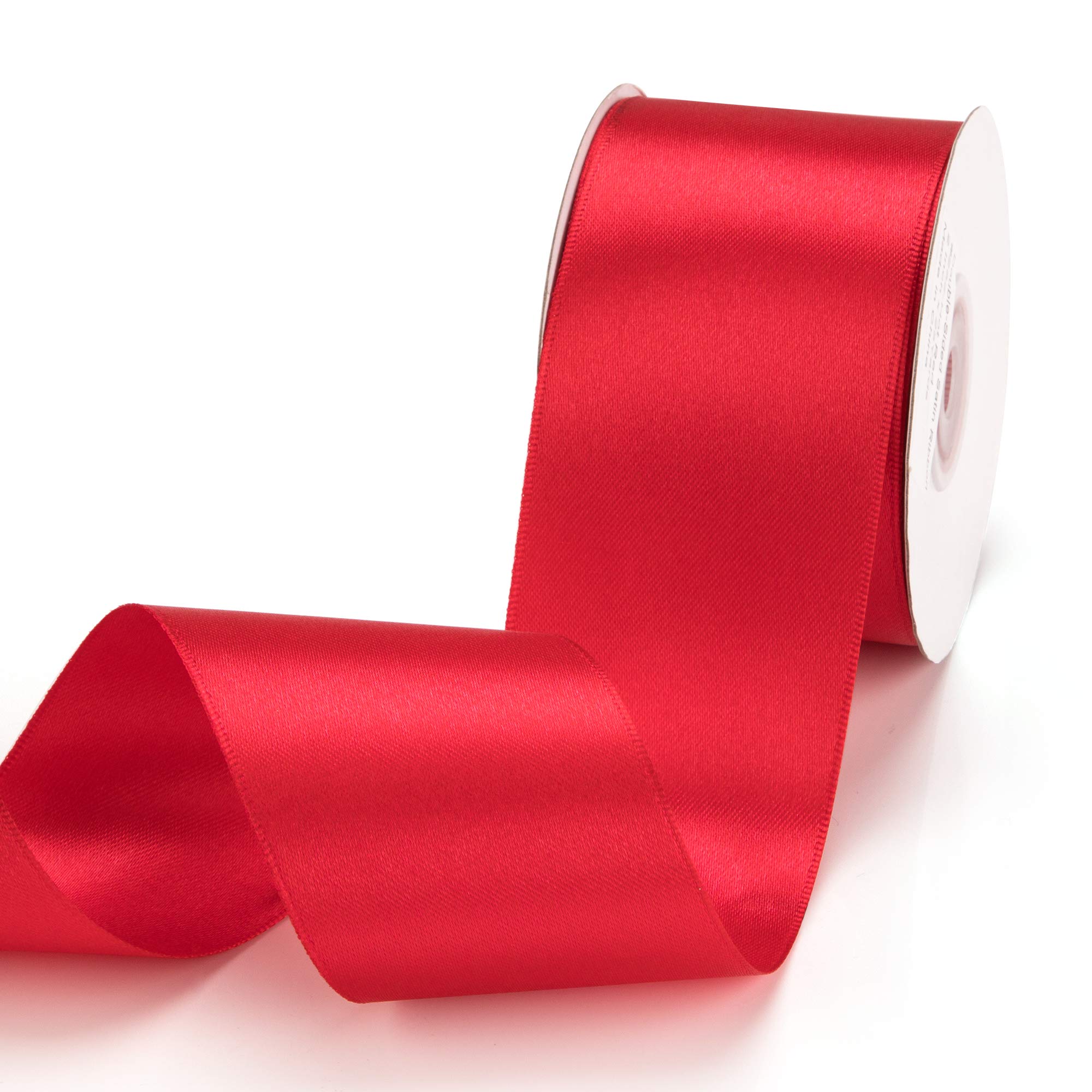 IHKFILAN Satin Ribbon in Hot Red (50 mm x 22.86 m) Matt Shiny Gift Ribbon for Decorating & Crafts, Weddings, Christenings