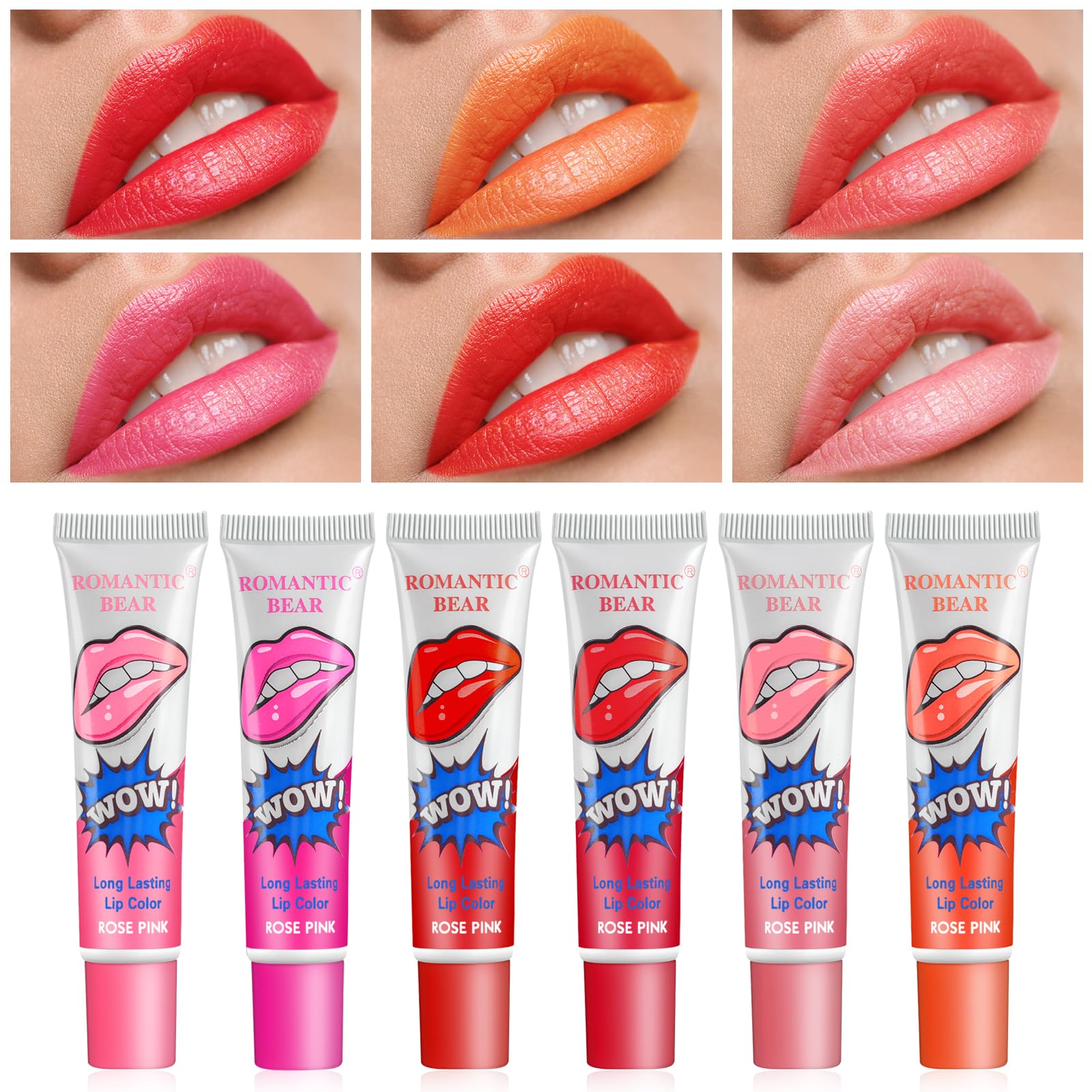 Peel Off Lip Stain, 6 Pcs Tattoo Magic Color Lip Gloss Sets, Easy Peel Off Lipgloss Set, Long Lasting Peel Off Lipstick Kit, Waterproof Peel Off Lip Tint Cosmetic Gift Set For Girls