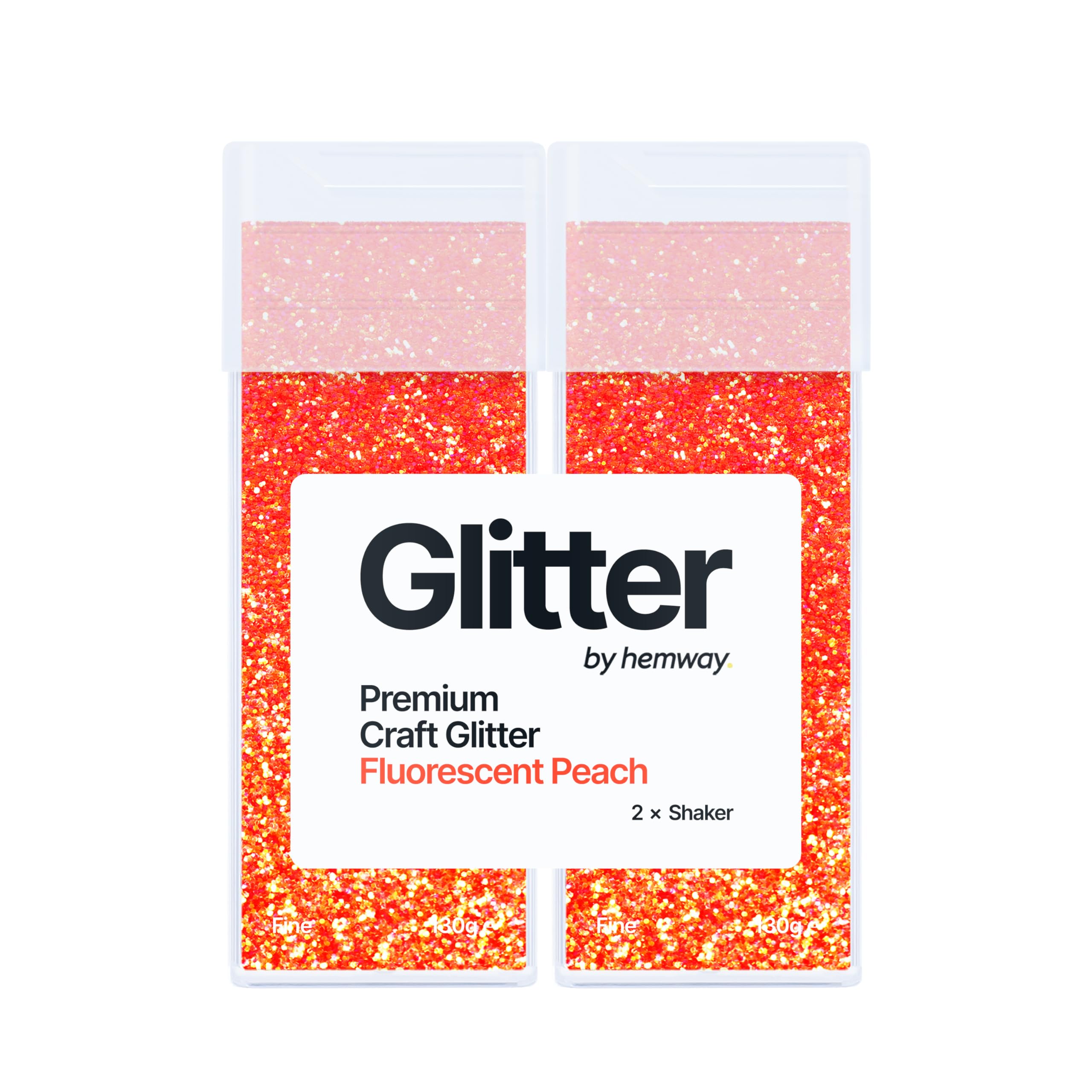Hemway Glitter Shaker Fluorescent Peach Orange 130g x2 Pack Fine, Craft Glitter Shakers for Resin & Epoxy Crafts, Christmas Art Supplies, Nail, Body, Face, Eye, Festival, Crafting, Sparkle