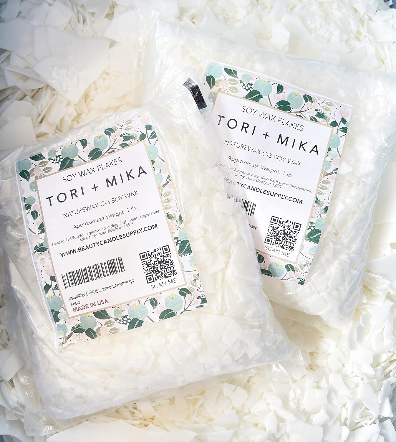 1 lb Natural Soy Wax Flakes for Candle Making by TORI MIKA, Made in the USA, Paraffin Free, Perfect for Starter Blend and Add Favorite Fragrance Candle DIY Projects Help Relaxing Aromatherapy