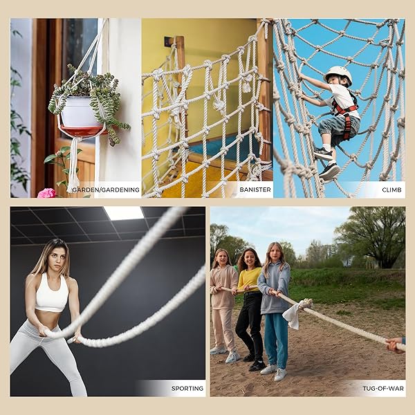 BRETANGME NATURAL WHITE COTTON ROPE 3/4 INCH × 100 FT, 4-STRAND TWISTED THICK ROPE FOR CRAFTS, TUG OF WAR, CLOTHESLINE, HANGING, PORCH SWING BED, PET TOYS, SOFT COTTON CORD FOR HOME/OUTDOOR DECORATION