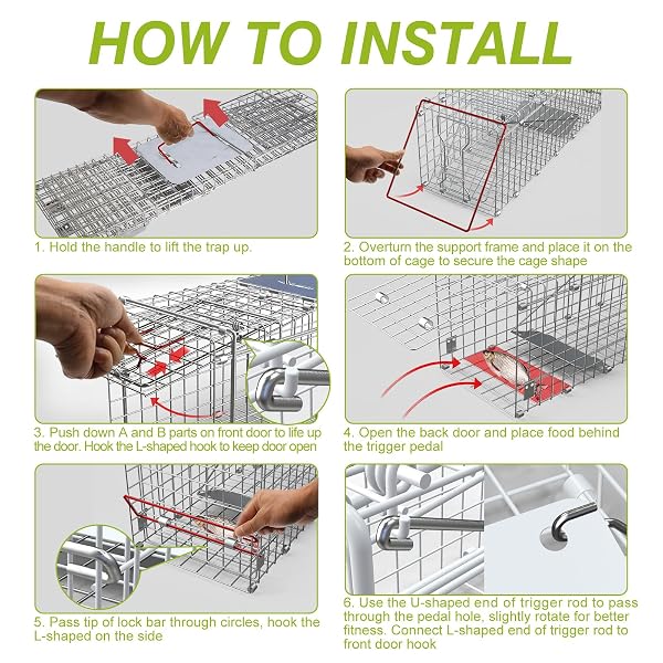LIVE ANIMAL TRAP CAGE, 23.3″ HUMANE CAT TRAP FOR STRAY CATS, CAGE CATCH AND RELEASE FOR RABBIT, SQUIRREL, BEAVERS, GROUNDHOGS, KITTEN, ARMADILLOS, COLLAPSIBLE GALVANIZED WIRE WITH PEDAL TRIGGERS