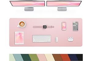 CEBOWA Extra Large Leather Desk Protector, Office Mat, Mouse & Laptop Pad, Non-Slip Blotter, Waterproof Writing Pad - Rose Pink, 55" x 17"
