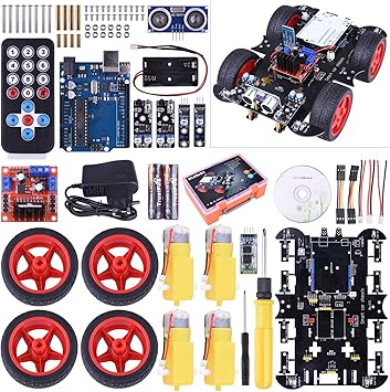 kuman Kit de Coche de Robot RC, Kit de robótica R3 Conjuntos con módulo de Seguimiento de línea, Sensor ultrasónico, Servomotor, Bocina, Tutoriales para Arduino SM11: Amazon.es: Electrónica