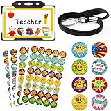 Tenare 7 Pcs Teacher Roleplay Set PVC ID Card Lanyard Cardholder Stickers
