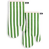 Kate Spade New York Botanical Stripe Oven Mitt 2-Pack Set, 7" x 13", Green/Pink