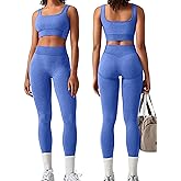 OLCHEE Womens Workout Sets 2 Piece Seamless Square Neck Sports Bra Padded Butt Lifting Leggings High Waist Yoga Gym Outfits
