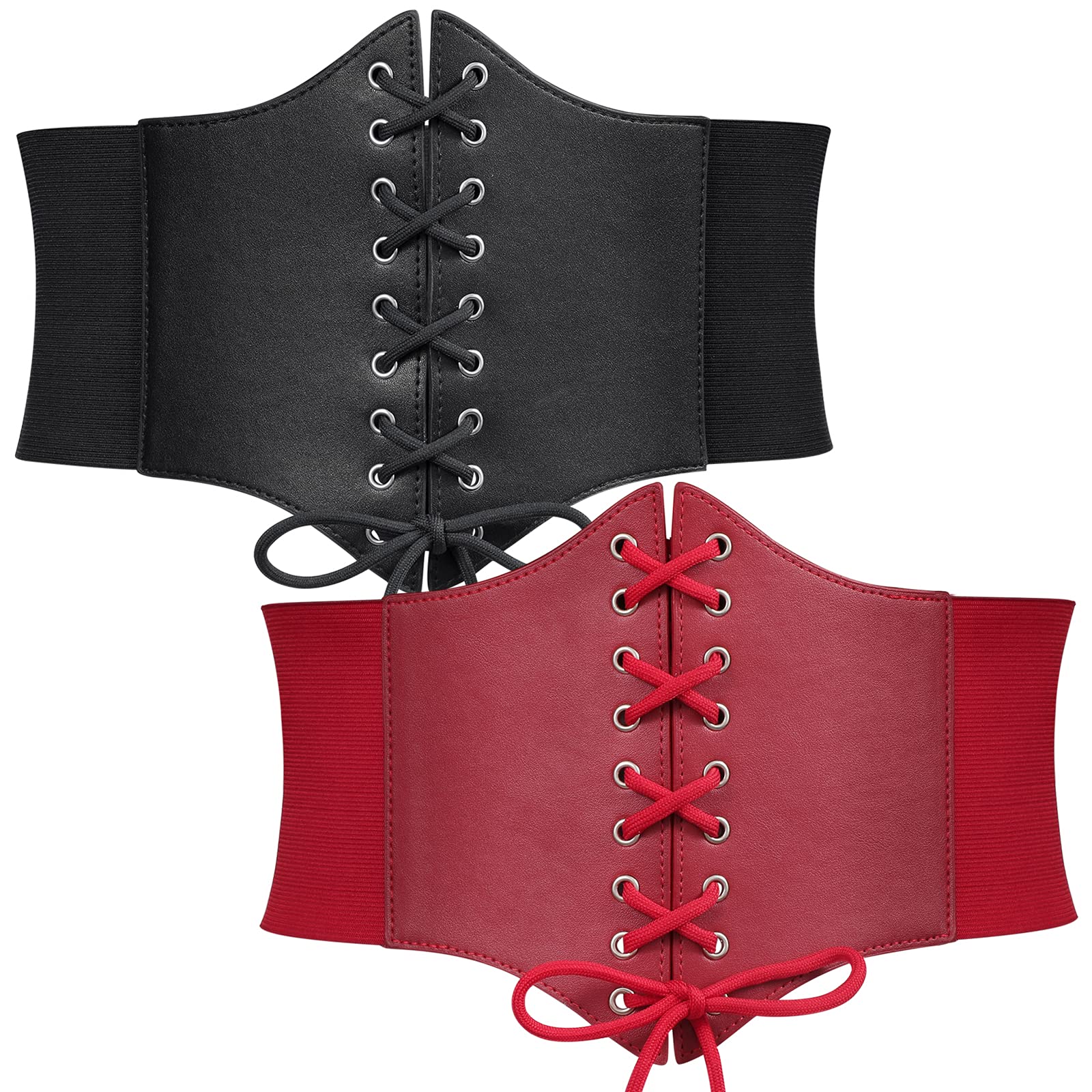 WERFORU 2 Pack Women Elastic Corset Belts Retro Wide Stretchy Tied Waspie Waist Belt