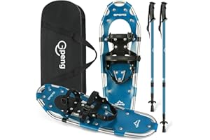 Gpeng Snowshoes for Men Women Youth Kids, Light Weight Aluminum Snow Shoes with Trekking Poles, Crampon Protector and Carrying Tote Bag (Navy Blue, 21 inch)