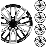 BDK (4-Pack) Premium Black/Silver Hubcaps 16" Wheel Rim Cover Hub Caps Two-Tone Style Replacement Snap On Car Truck SUV - 16 Inch Set