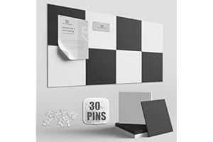 TSJ OFFICE TSJOFFICE Large Cork Board for Wall - 48" x 24" Bulletin Board with 30 Pushpins for Office Decor, Pin Board 8 Pack Felt Tiles with Safe Removable Adhesive Tabs, Corkboard for Home - Black & White