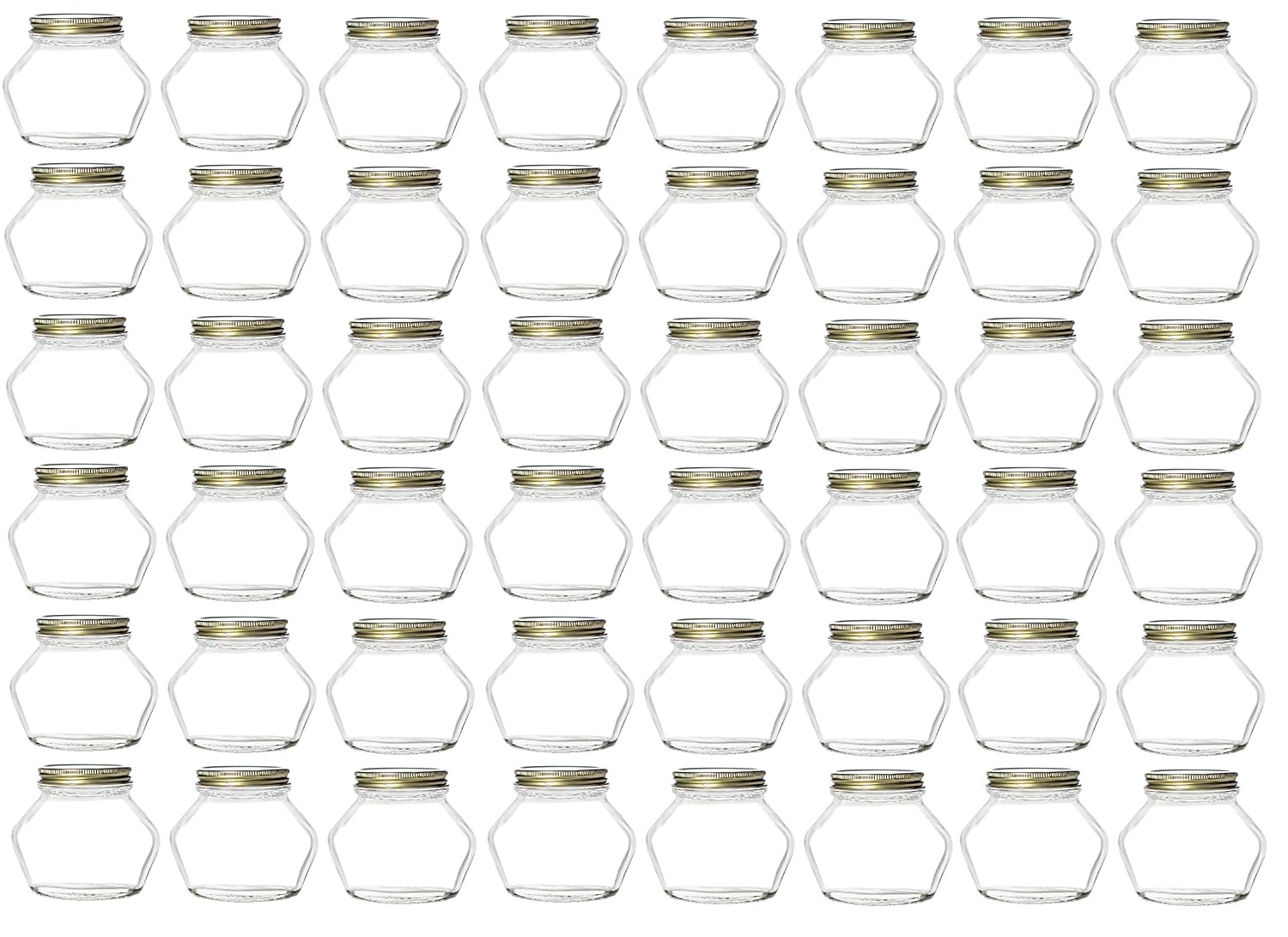 Nakpunar 48 pcs 2 oz Elephant Ear Glass Jars with Gold Lids - Canning, Preserving (2 oz, Gold)