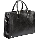 Banuce Genuine Full Grains Italian Leather Briefcase for Women 15.6 Inch Laptop Bag for Work Black